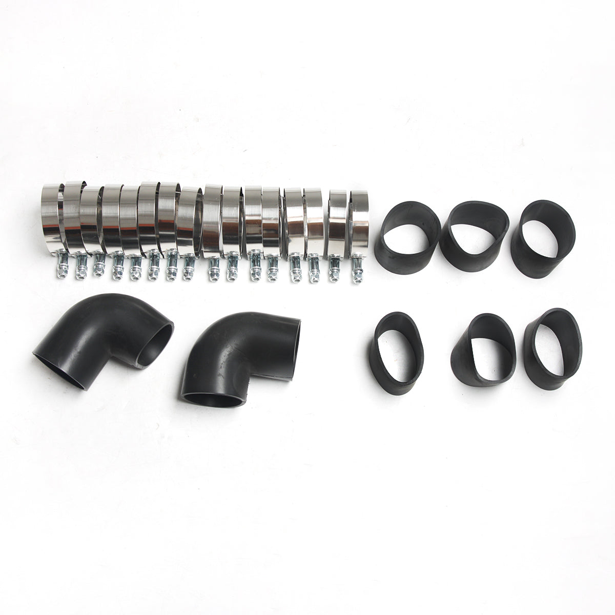 UNIVERSAL 2.5" ALUMINUM SILICONE HOSE+CLAMP SILVER INTERCOOLER PIPES KIT