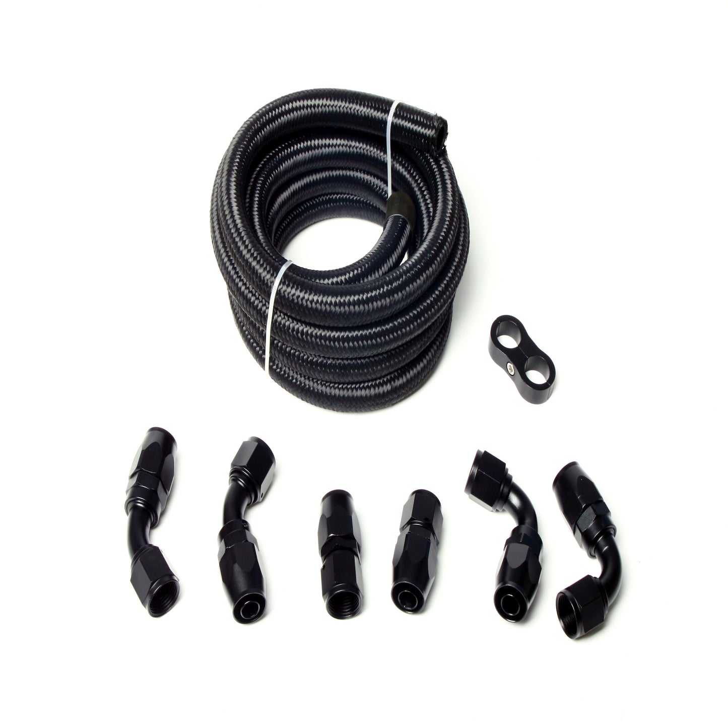 10AN Fuel Line Kit 10FT (3M), 10AN Nylon Braided CPE Fuel/Oil Hose Fitting Kit (0.56" ID) Black