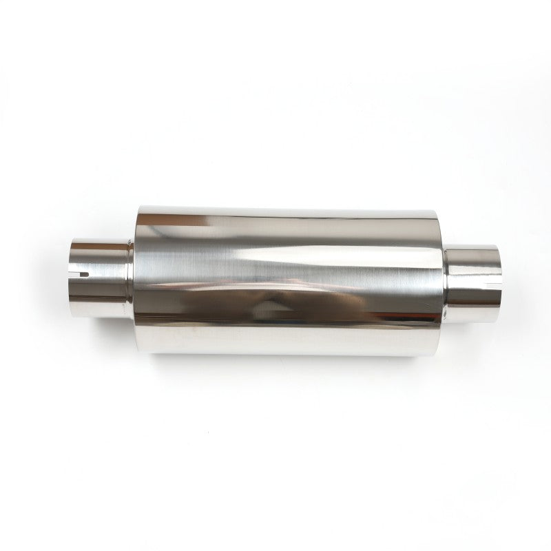 Universal Stainless Steel Polished Exhaust Muffler – 64mm Inlet/Outlet, Mirror Finish