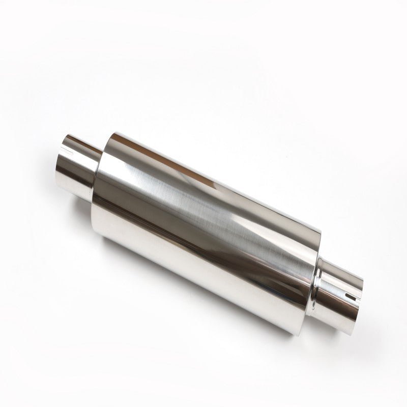 Universal Stainless Steel Polished Exhaust Muffler – 64mm Inlet/Outlet, Mirror Finish