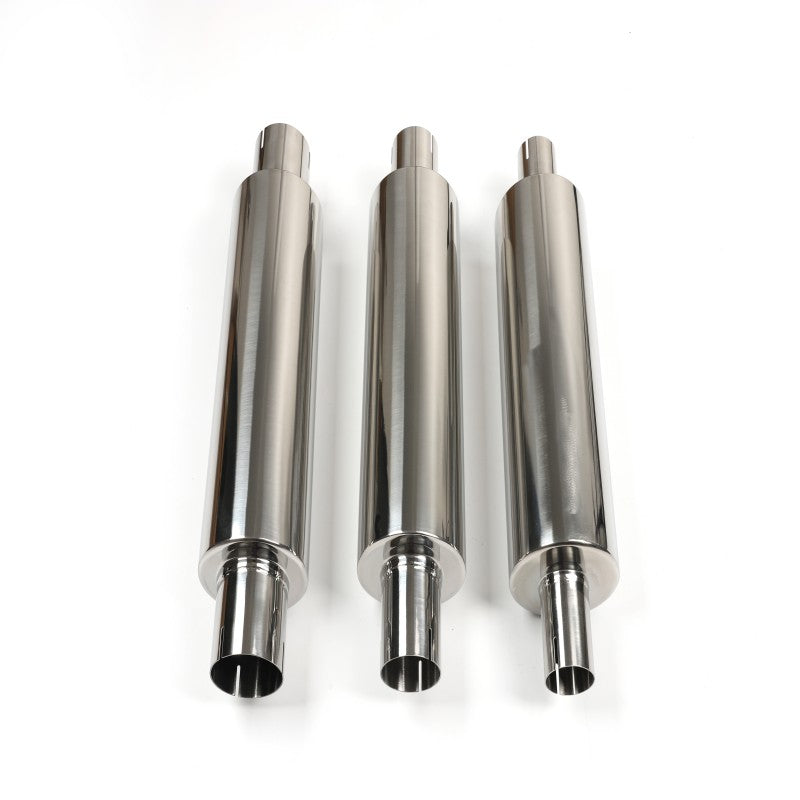 Stainless Steel Cylindrical Muffler – 2" Inlet & Outlet, Mirror Polished with Fiberglass Core