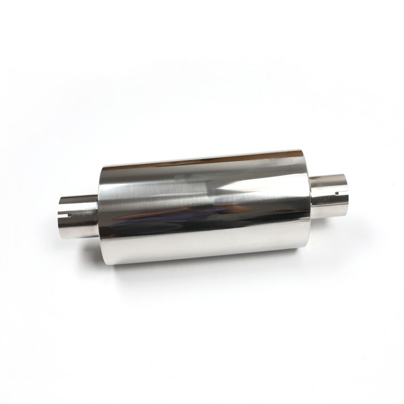 Stainless Steel Cylindrical Muffler – 2" Inlet & Outlet, Mirror Polished with Fiberglass Core
