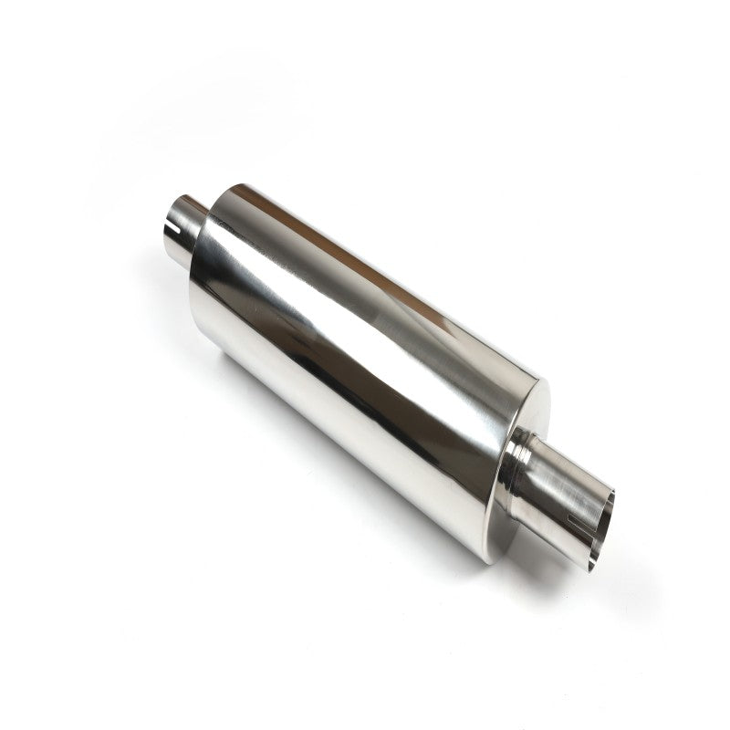 Stainless Steel Cylindrical Muffler – 2" Inlet & Outlet, Mirror Polished with Fiberglass Core