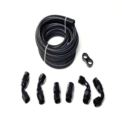 10AN Fuel Line Kit 10FT (3M), 10AN Nylon Braided CPE Fuel/Oil Hose Fitting Kit (0.56" ID) Black