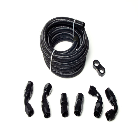 10AN Fuel Line Kit 10FT (3M), 10AN Nylon Braided CPE Fuel/Oil Hose Fitting Kit (0.56" ID) Black