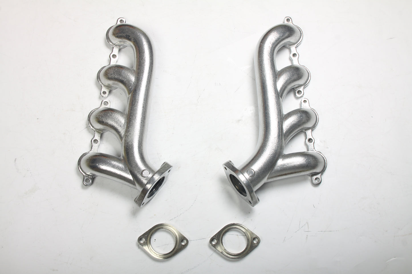 2.25" Outlet Multi-Fit LS Swap Exhaust Manifolds Silver Ceramic Finish