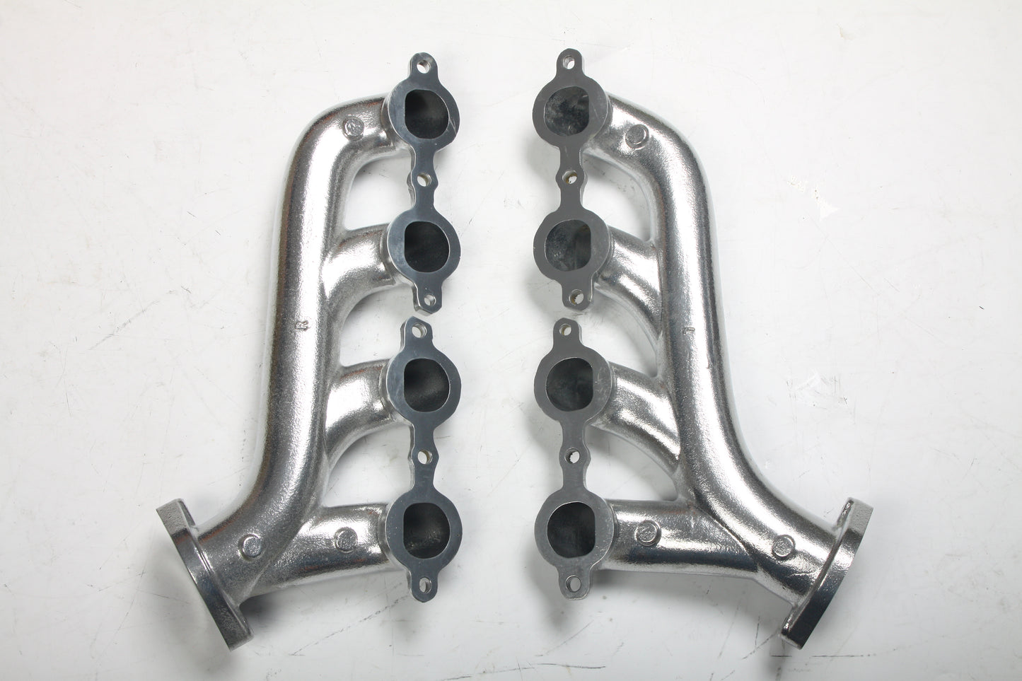 2.25" Outlet Multi-Fit LS Swap Exhaust Manifolds Silver Ceramic Finish