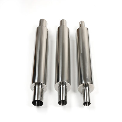 Stainless Steel Cylindrical Muffler – 2" Inlet & Outlet, Mirror Polished with Fiberglass Core